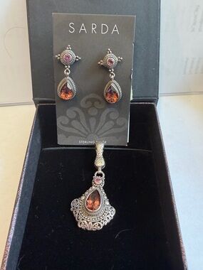 SARDA Sterling Silver Sunset Mystic Topaz Enhancer Pendant & Earring Set NWT
